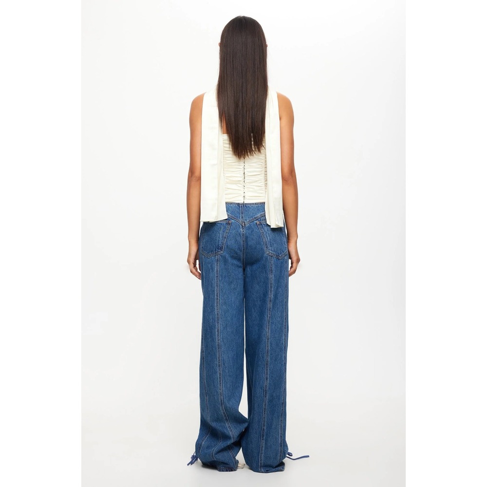 NWT Lioness Day Dream Tie Up Jeans Womens 8 Blue Denim Boho Baggy Slouchy Preppy - Picture 2 of 10